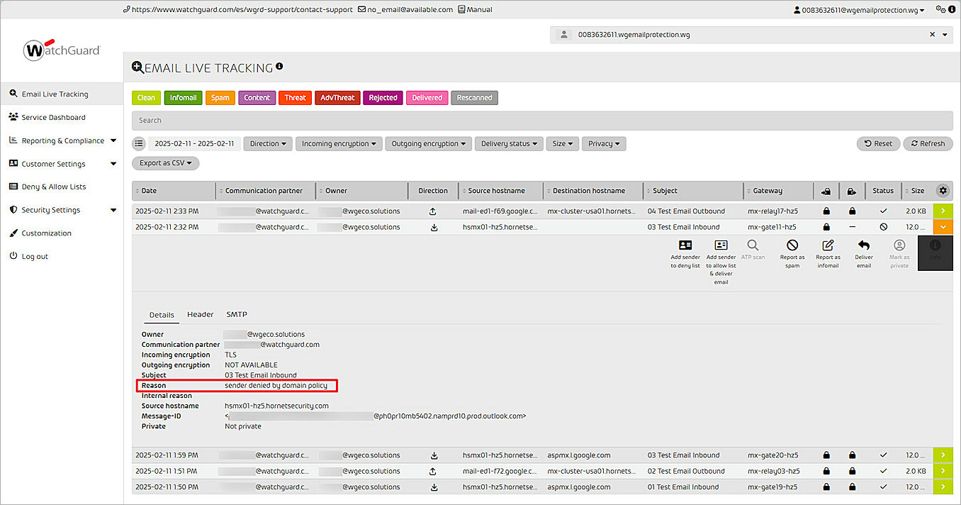 Screenshot of the WEP Email Live Tracking page 2